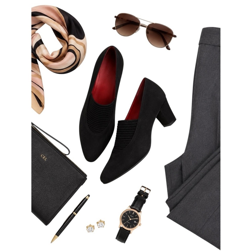Pas de Rouge Black Suede Block Heel Pumps Made in Italy Women's EU 38 Comfort